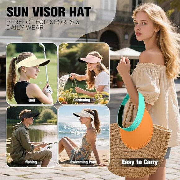 Sun Visor for Women Wide Brim Summer UPF50+ UV Protection Seamless Sun Hats
